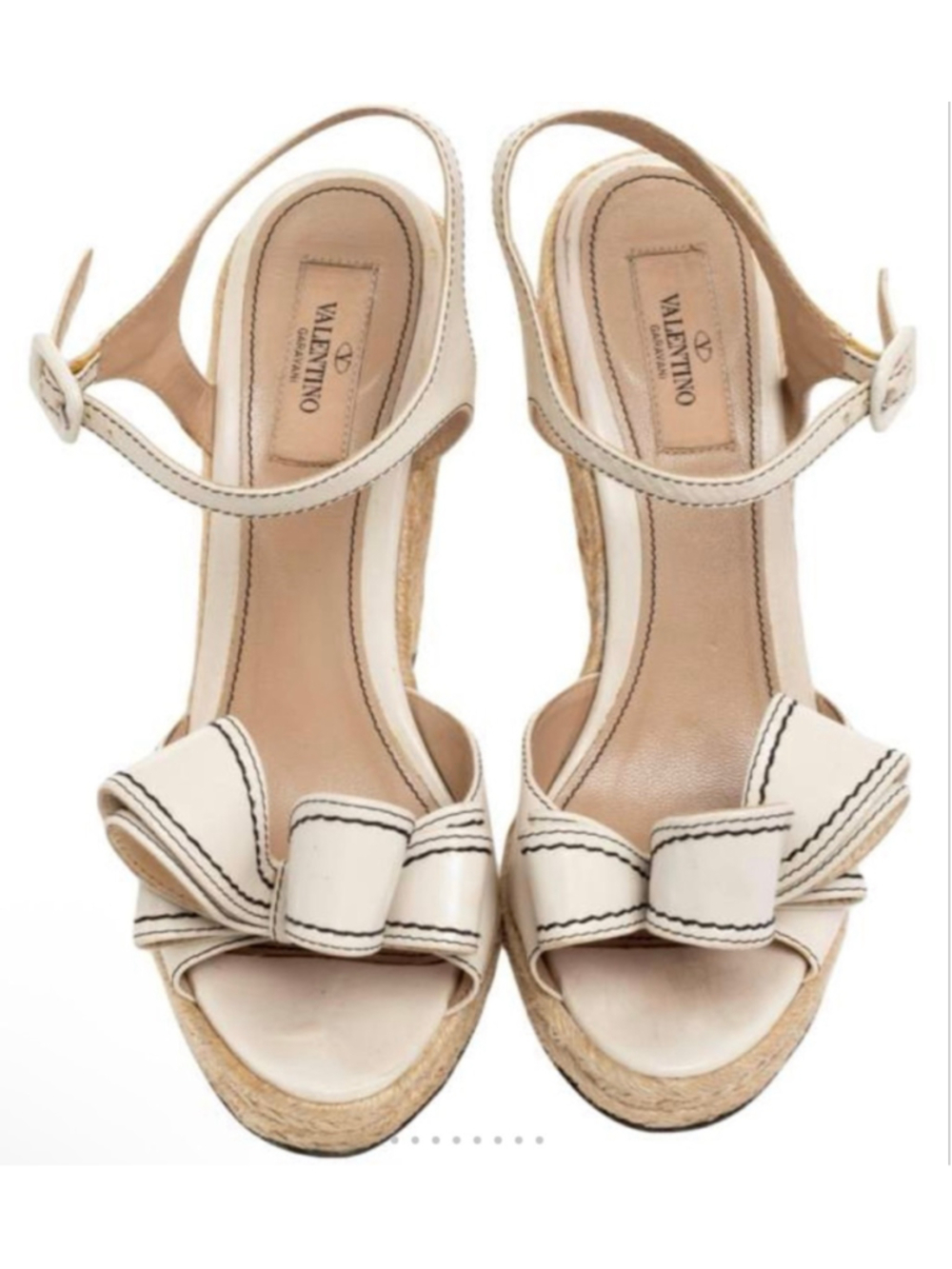 EUC Valentino White Leather Bow Espadrille Wedges Size 40/9-9.5-10 - Picture 3 of 7